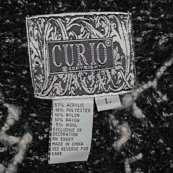 Curio Embroidered Cardigan Sweater Size L Black Acrylic Wool Blend Whimsygoth - Picture 4 of 7